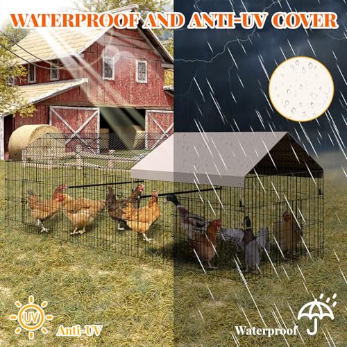 GarveeLife Portable Metal Chicken Coop, 130"×40"×40" Chicken Run for Yard with Waterproof Cover, Portable Poultry Cage for Outdoor Backyard Farm Chicken Rabbit Duck - size: 130"L
