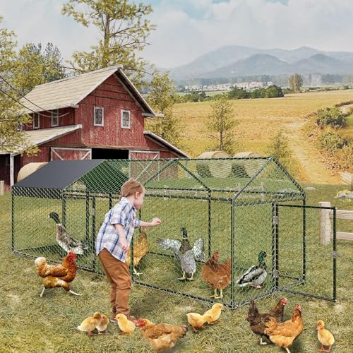 Garvee Metal Chicken Coop, Chicken Runs for Yard with Waterproof and Anti-UV Cover, 3 Door Portable Chicken Coop for Outdoor, Rabbit, Duck, Black, 120"×40"×40"
