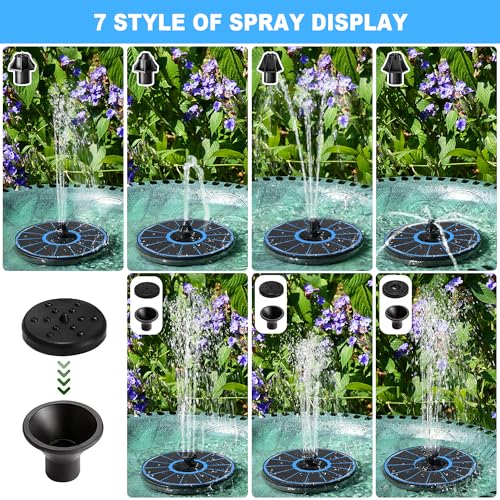 Yzert Solar Fountain with 2000 mAh Battery Backup Works in Cloudy, Glass Solar Powered Bird Bath Fountains with 7 Nozzles, 3.5 W Solar Fountain Pump for Birdbath,Garden, Outdoor, Pond - color: Blue