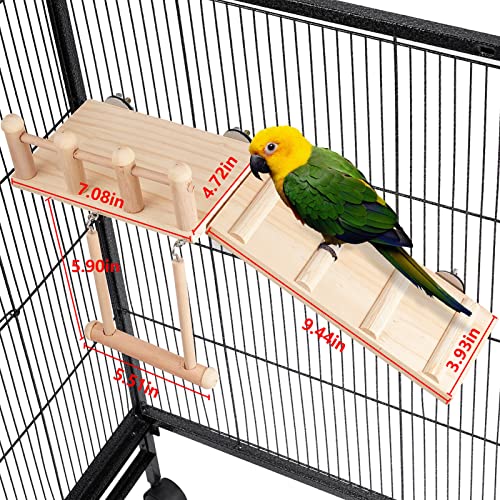 FrgKbTm Bird Perches Platform Swing with Climbing Ladder, Parakeet Cage Accessories Wooden Playing Gyms Exercise Sturdy for Small Birds