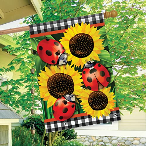 Ladybugs And Sunflowers Summer House Flag Floral Everyday 28" x 40" Briarwood Lane - color: Red, Yellow, Black