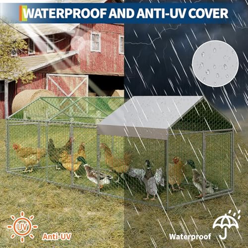 Garvee Metal Chicken Coop, Chicken Runs for Yard with Waterproof and Anti-UV Cover, 3 Door Portable Chicken Coop for Outdoor, Rabbit, Duck, Silver, 120"×40"×40"