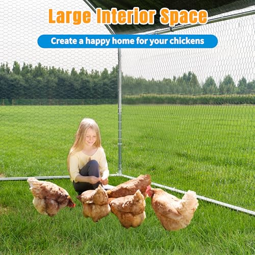 Large Metal Chicken Coop, Chicken Runs for Yard with Cover Walk-in Poultry Cage for 10 20 Chickens, Chicken Pen Duck Coop Hen House with Round Water-Resident Top and Feeding Door 19.2Lx9.84Wx6.23H FT - size: 230.3"L x 118.1"W x 74.8"H