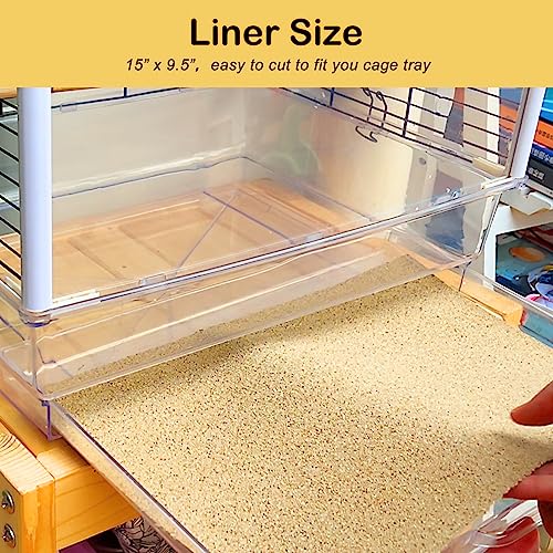 S&X Bird Cage Liners 15 x 9.5in, 30-Pack, Disposable Gravel Paper Sheets | Thick, flat gravel paper eases cleanup; gritty surface helps trim claws and beaks; pre-cut for common cagem trays - size: 15" x 9.5" - 30PCS