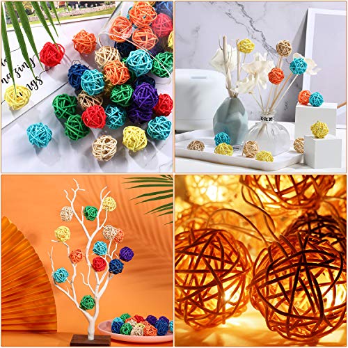 Sumind 80 Pieces Parrot Toy 1.2 Inch Wicker Rattan Balls Wooden Blocks Bird Chewing Toys Mini Wood Chips Pet Parrot Cage Accessories for DIY Playing Chewing Shredding Mixed Bird Toys, Random Color - style: Rattan Balls