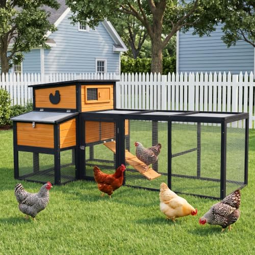 RUNSHED 80" Large Wooden Chicken Coop with Run, Outdoor Hen House for 4-6 Chickens, Ventilation Window & Sliding Doors, Waterproof Felt Roof, Easy-Clean Full Rear Door, Predator-Proof Latches