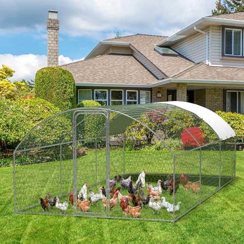Garvee Metal Chicken Run, 9.8 x 19.7 x 6.6 Ft Metal Chicken Coop for Yard with Waterproof and Anti-Ultraviolet Cover, Dome Roof Walk in Chicken House, Poultry Cage for Hen, Duck and Rabbit - size: 118.1"L x 236.2"W x 78.7"H