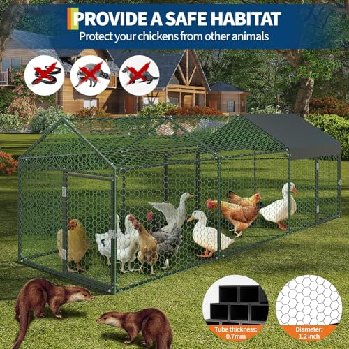 Garvee Metal Chicken Coop, Chicken Runs for Yard with Waterproof and Anti-UV Cover, 3 Door Portable Chicken Coop for Outdoor, Rabbit, Duck, Black, 120"×40"×40"