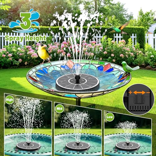 Solar Fountain with 3 Spray Height, Colorful Led Lights, 3.5W Glass Solar Bird Bath Water Fountain with 2000mAh Battery, 4 Rotating Rods and 7 Nozzles for Hummingbird Bathing, Outdoor Decor - color: White
