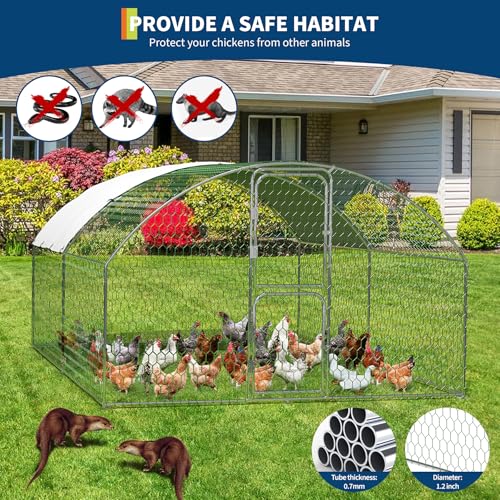 Large Walk-in Metal Chicken Coop for 20 Chickens,Heavy Duty Reinforced Wire Mesh Run with All-Weather Waterproof & Anti-UV Cover,Secure Lock - Outdoor Poultry Pen for Chickens,Ducks (Dome Roof) - size: Medium Dome Roof