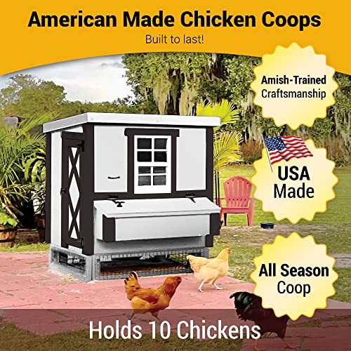 OverEZ Farmhouse Medium Chicken Coop for up to 10 Chickens - Nesting Box - Large Bird, Poultry and Hen House, Made in USA - color: Farmhouse