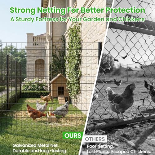 Welded Wire Garden Fence, 35.4Inch x 50FT Steel Poultry Fencing | Rust-Resistant Galvanized Animal Barrier Fence with Upgraded Metal Posts for Vegetable Garden, Flower Bed, Lawn, Backyards - color: Black, size: 35.4Inch x 50FT