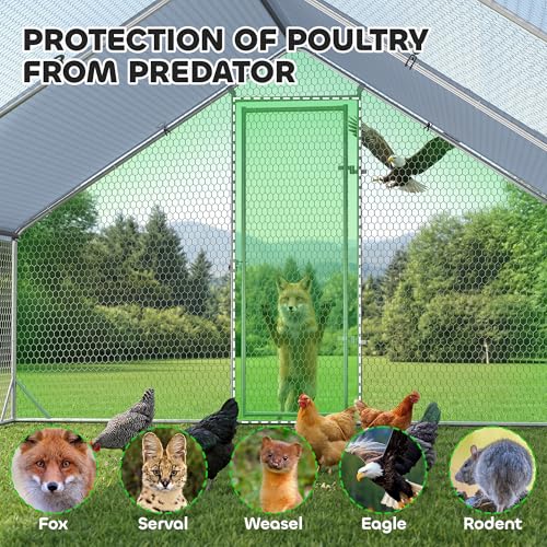 PawHut Large Chicken Coop w/Waterproof Anti-UV Cover 9.8' x 13.1' x 6.6' | Metal Chicken Run, Spire Shaped Walk In Fence Cage Hen House, Outdoor Yard Farm Use, 1" Tube Diameter - size: 9.8' x 13.1' x 6.6'