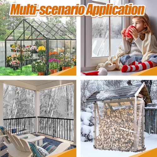 10x10ft Anti-Tear Clear Tarp Waterproof - 2pcs Windproof Poly Tarpaulin, Heavy Duty Transparent Enclosure with Grommets for Covering Chicken Coops Greenhouse Garden Plants - size: 10x10ft