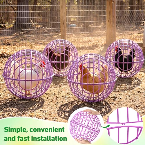 Leinuosen 4 Pack Chicken Ball Cage Movable Mesh Rabbit Coops Plastic Detachable Rolling Safety Hutch Prevents Dog Bites Horse Trampling for Bird Duck Outdoor(Purple) - color: Purple