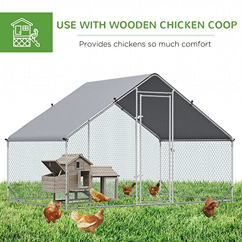 PawHut Large Chicken Coop Metal Chicken Run with Waterproof and Anti-UV Cover, Spire Shaped Walk in Fence Cage Hen House for Outdoor and Yard Farm Use, 1" Tube Diameter, 9.8' x 6.6' x 6.6' | Metal Chicken Run, Spire Shaped Walk In Fence Cage Hen House, Ou