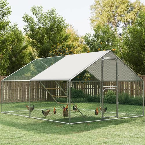 Metal Chicken Coops 13x10 Walk-in Chicken Runs with Chicken Roosting Perch | For 10-20 Chickens,Weather Resistant Heavy Duty Frame, Waterproof Hardware Cloth Cover, Chickens Pen with Lock & Split Door - color: Silver, size: 159.0"L x 119.0"W x 79.0"H
