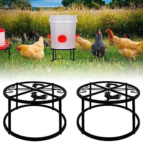 2Pcs Metal Stand for Chicken Feeder Waterer Heavy Duty Chicken Water Feeder Stand Holder with 4 Legs Rustproof Iron Chicken Waterer Buckets Stand Round Support Rack for Coop Poultry Indoor Outdoor - color: 4 Legs Metal Stand-2pcs