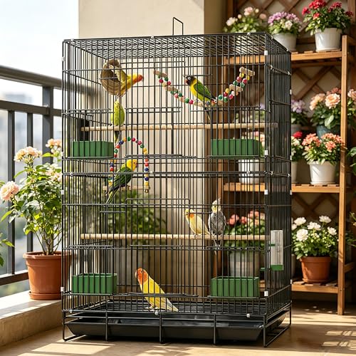 30-inch Folding Parrot Medium Bird Cage, Hanging Bird Cage for Parakeets Finches Canaries Lovebirds Cockatiels Budgies Small Quaker Conures Travel Pet Flight Birdcage with Swing and Perch