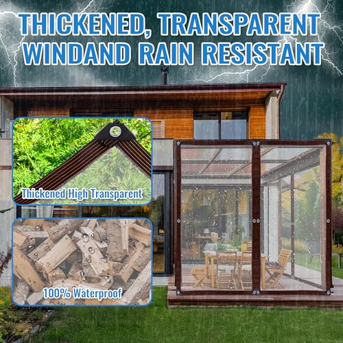 6.5 x 6.5 FT Clear Thicken Waterproof Tarp, Rainproof Covering, Heavy Duty Anti Tear Tarp with Grommets, Windproof and Snowproof Poly Tarpaulin for Patio, Plants, Henhouse, Garden, Porch - size: 6.5 x 6.5 FT
