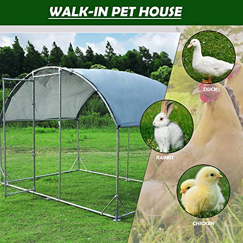 Large Metal Chicken Coop Round Top Upgrade Tri-Supporting Wire Mesh Chicken Run,Chicken Pen with Water-Resident and Anti-UV Cover,Duck Rabbit House Outdoor (6.5'L x 9'W x 6.5'H) - size: 78.0"L x 108.1"W x 78.0"H