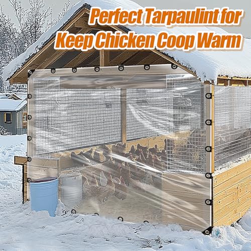 10x12ft Anti-Tear Clear Tarp Waterproof - 2pcs Windproof Poly Tarpaulin, Heavy Duty Transparent Enclosure with Grommets for Covering Chicken Coops Greenhouse Garden Plants - size: 10x12ft