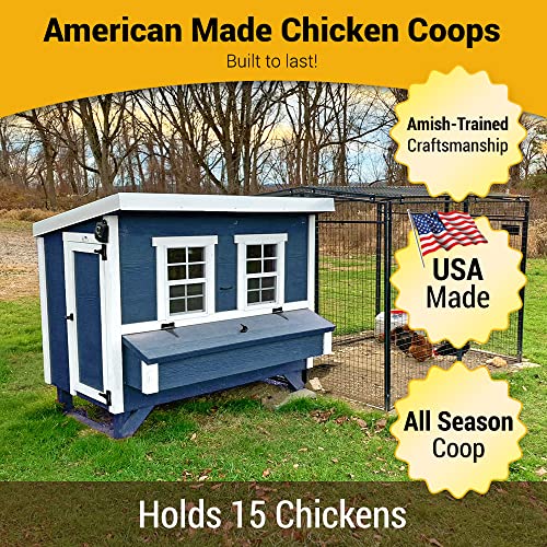 OverEZ Coastal Large Chicken Coop for Up to 15 Chickens - Nesting Box - Large Bird, Poultry and Hen House Made from Wood, Made in USA - color: Coastal