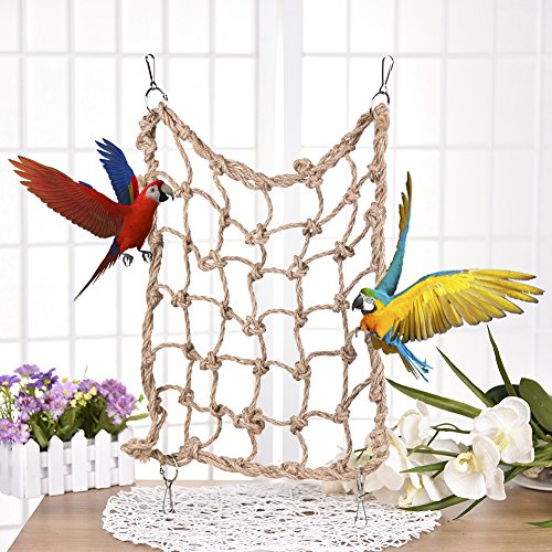 Litewoo Bird Rope Climbing Net Swing Grid Hammock for Parrot Rat Cage, XL | Hemp chew-safe material, 23.62 x 23.62in, sturdy, for parrots/hamsters/chinchillas/ferrets, promotes climbing & nail trimming - color: XL: 23.62 x 23.62inch/ 60 x 60cm