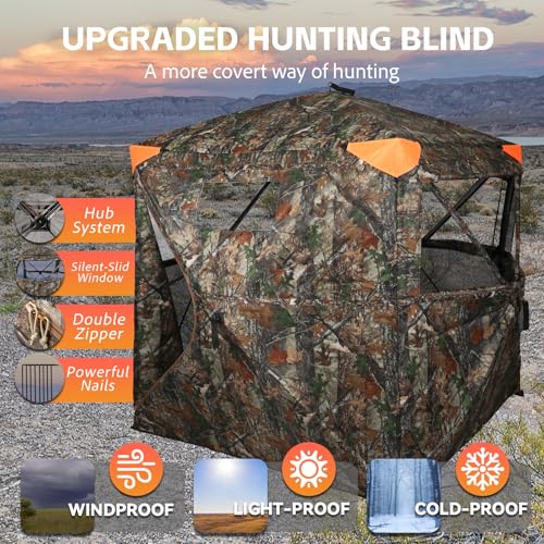 Hunting Blind See Through, Pop Up Ground Deer Blind, Large Door | 270/288/360 Degree See Thru, 1/2/3/4 Person Hunting Camouflage Tent, With/Without floor, Swing/Diamond/Horizontal Door Design - size: 2/3 Person/Double Door, style: 360°/Swing Door