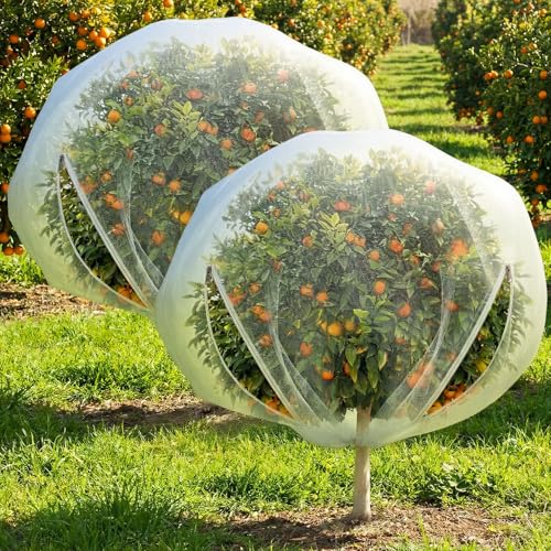 SATINIOR 2 Pcs 15x15ft Large Fruit Tree Netting with Double Zipper Drawstring Bird Netting Fruit Tree Covers Garden Plant for Squirrels Birds Deer Bugs Cherry Blueberry Peach Apple Trees - size: 15x15ft