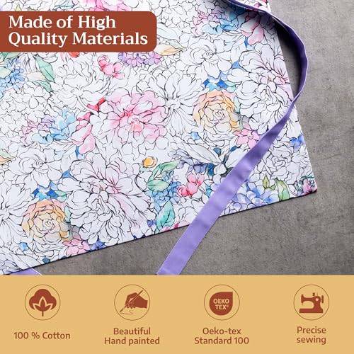 Maison d' Hermine Aprons for women with Pocket 100% Cotton (27.50"x31.50") | Adjustable Neck Strap & long ties Apron Men Chef Wedding Cooking Gardening Server Maid - color: 046 - Floral Love