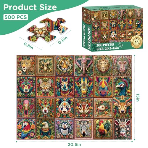 500 Piece Puzzles for Adults, Beautiful Wild Animals Puzzle | Recycled Cardboard Birds Eagle Puzzle 500 Piece, Challenging Game Home Decor Birthday Party Gift Toy for Adults Seniors - style: Woven Animals