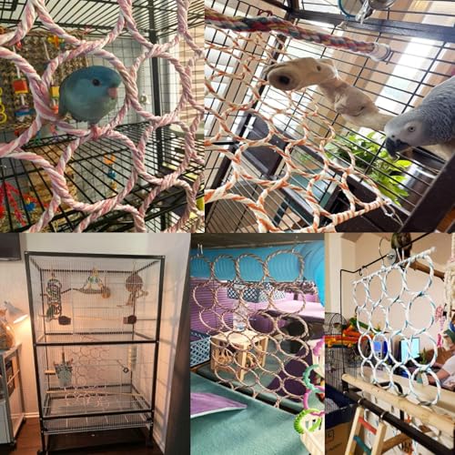 Bird Swing Climbing Rope Net Toys 14 x 24 Parakeet Hemp Rope Perch Swing Ladder Bridge Hanging Hammock Small Animal Activity Toy for Parrot Lovebirds Hamster Mice Rat Ferret (Random Color)(1 Pcs) - size: 1Pcs