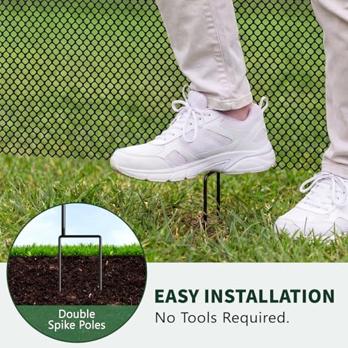 Plastic Chicken Wire Mesh Fence with Metal Stakes, 39.4in x 82ft Quick-Install Chicken Wire Fencing- Plant Protectors from Animals - Weather Resistant Garden Netting - Pet & Poultry Netting