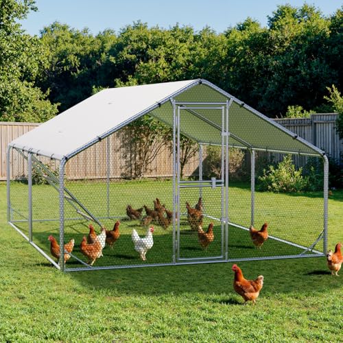 Sannwsg Large Metal Chicken Coop with Run, 10x13 FT Walk in Chicken Pen with Feeding Door, Secure Lock, Heavy Duty Poultry Cage with Waterproof Cover for Outdoor Farm Use - size: 118.0"L x 157.0"W x 79.0"H