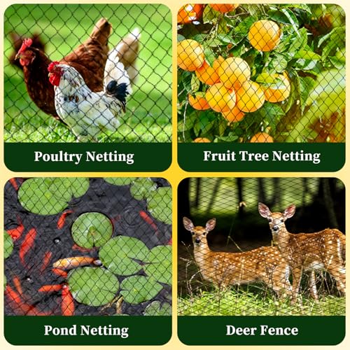 Bird Netting for Garden, 13 x 40 FT Bird Netting for Chicken Coop, Heavy Duty Garden Poultry Net Mesh with Ties and Staples for Fruit Trees Vegetables Against Birds, Deer, Squirrels