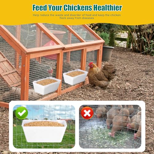 2 Pack Chicken Feeder Waterer 2.5 Quart Hanging Poultry Feeders Trough | Versatile Chicken Feeding Container with Hooks for Duck Goose Rabbit Duck Feeder Poultry and Livestock Water Trough（White） - color: White