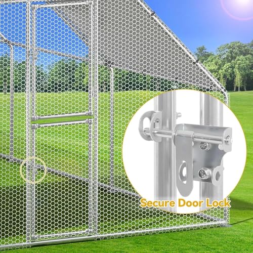 DWVO Large Metal Chicken Coop for 20-30 Chickens | 19.1 x 9.8 x 6.4 ft Walk-in Poultry Cage Chicken Run for Yard Outdoor with Anti-UV Cover Duck House Flat Roof Chicken Pen