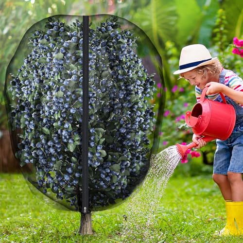 2 Pcs Black Large Fruit Tree Netting with Zipper and Drawstring, 5.3 x 5.3 Ft Breathable Mesh Garden Bird Netting Plant Cover, Insect Bird Barrier Net Mesh for Protect Plants from Squirrel Bugs - color: 2 Pcs, size: 5.3 x 5.3 Ft