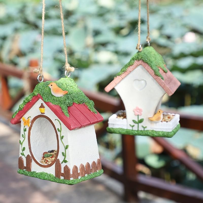 Bird Feeder House,Outdoor Hanging Bird's Nest, Hummingbird Houses,Wooden Fence Design, Butterfly and Bird Accents,Outdoor Hanging Design (Floral Pattern) - style: Floral pattern