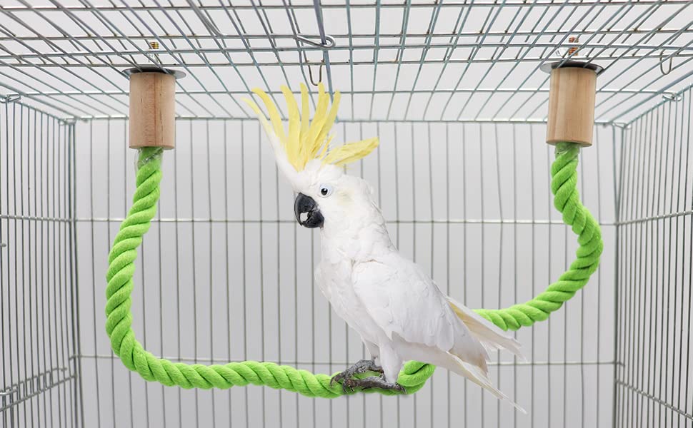 2 Pack Bird Hemp Rope Perch Swing, Bird Cage Stand Pole Accessories, Paw Grinding Standing Climbing Perch for Parrot, Parakeet, Budgies, Lovebirds (55.1 inches/140 cm) - color: Green, size: 55.10 inches