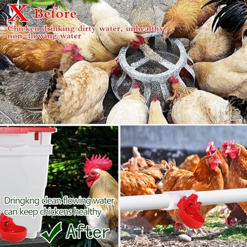Heavy Duty 12-Pack Automatic Chicken Water Nipples with Cups, Horizontal Leak-Proof Waterer for Coop, Quail, Chicks, Turkeys, Peacocks, fits 5-Gallon Buckets & PVC Pipes