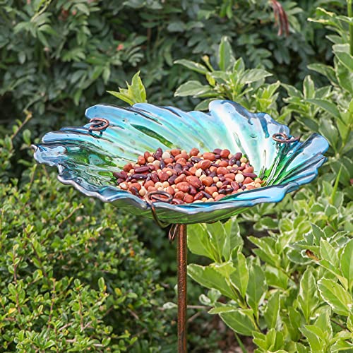 MUMTOP Bird Bath for Outside, Glass Birdbath Birdfeeder Green Garden Stake | 26 Inch Flower Bird Bath for Outdoors with Stable Four-Prong Ground Stake, Easy to Install and Clean, Perfect for Outdoor Use - color: Green