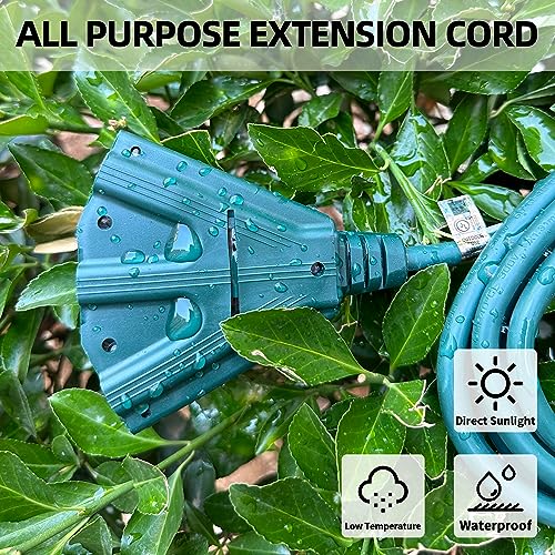 YOJOE 3-Outlets Indoor Outdoor Extension Cord, 3 Prong 13A Weatherproof Power Cord Multiple Outlets, 16 Gauge Heavy Duty 30 ft Green Extension Cord for Garage, Garden, 16/3 SJTW UL Certified - color: Green, size: 30 Foot, style: Standard
