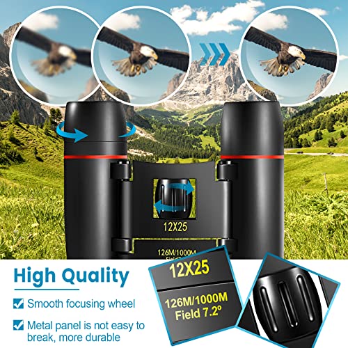 12X25 Mini Pocket Binoculars for Adults Kids Camping Hiking Travel | Compact Binocular, Small Lightweight, Foldable, Clear Vision for Bird Watching, Travel, Opera Concert, Cruise, Football