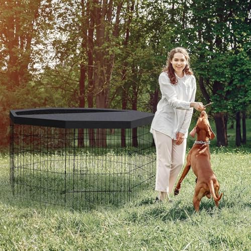 Artmalle 30-Inch Dog Playpen with Top Cover, 8-Panel Rustproof Fence | 30-inch rustproof 8-panel dog playpen with mesh top cover, foldable setup and flexible shapes for indoor or outdoor use. - style: 24'' x 30'' with Top cover