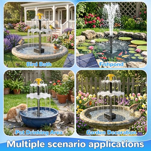 Solar Water Fountain for Bird Bath, 2.5W DIY Solar Powered Fountain Pump Kit with 4 Spray Nozzles, 9.54FT Cable for Birdbath, Garden, Pond, Pool, Outdoor - color: 2.5w Solar Fountain
