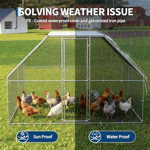 Garvee Large Metal Chicken Coop, Chicken Run for 10/20 Chickens, Outdoor Walk in Poultry Cage with Anti-UV Cover and Waterproof, 13.12 x 9.84 x 6.56 ft