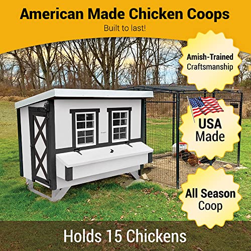 OverEZ Farmhouse Large Chicken Coop for Up to 15 Chickens - Nesting Box - Large Bird, Poultry and Hen House Made from Wood, Made in USA - color: Farmhouse