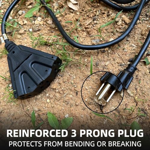 YOJOE 3-Outlets Indoor Outdoor Extension Cord, 3 Prong 13A Weatherproof Power Cord Multiple Outlets, 16 Gauge Heavy Duty 12 ft Black Extension Cord for Garage, Garden, 16/3 SJTW UL Certified - color: Black, size: 12 Foot, style: Standard